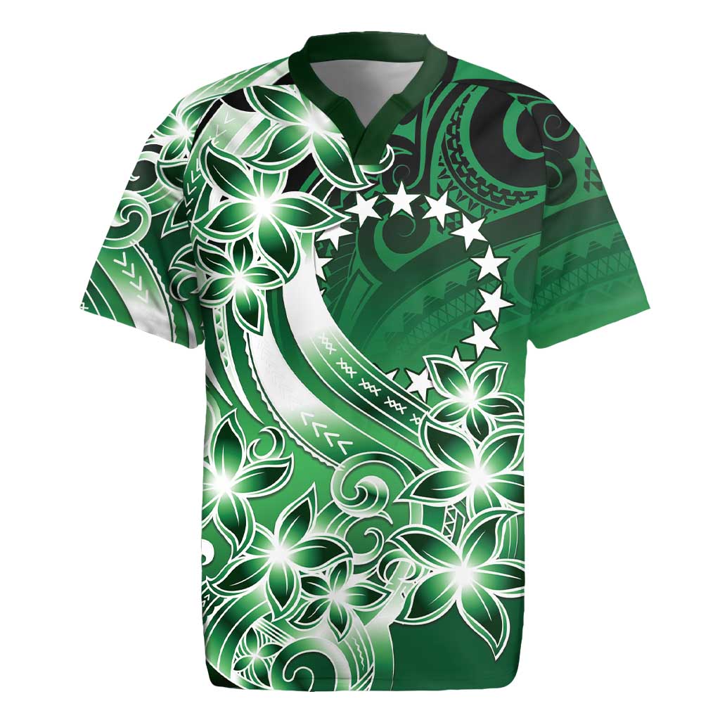 Cook Islands Tattoo Rugby Jersey Plumeria Polynesian Pattern LT9 Green - Polynesian Pride