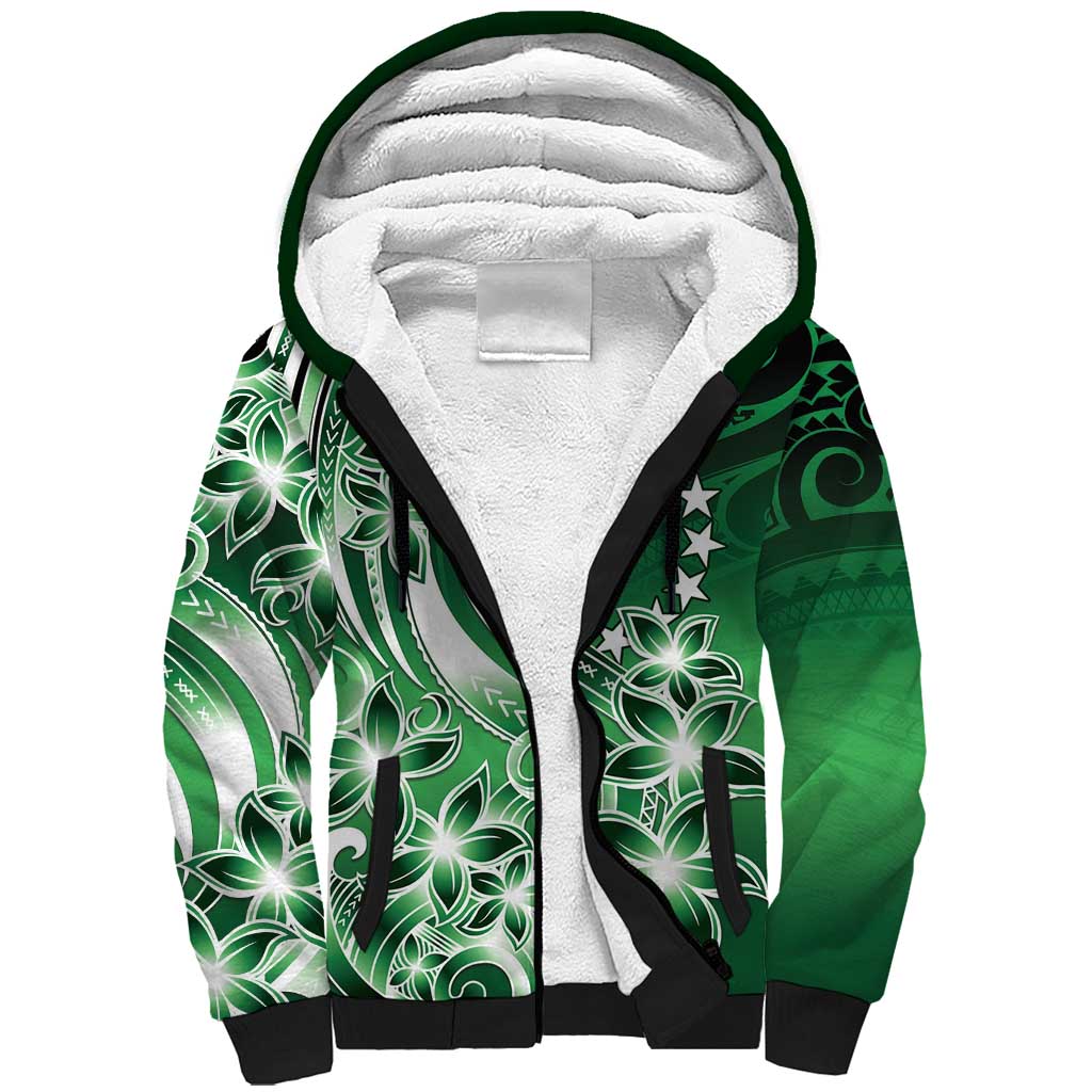 Cook Islands Tattoo Sherpa Hoodie Plumeria Polynesian Pattern LT9 Unisex Green - Polynesian Pride