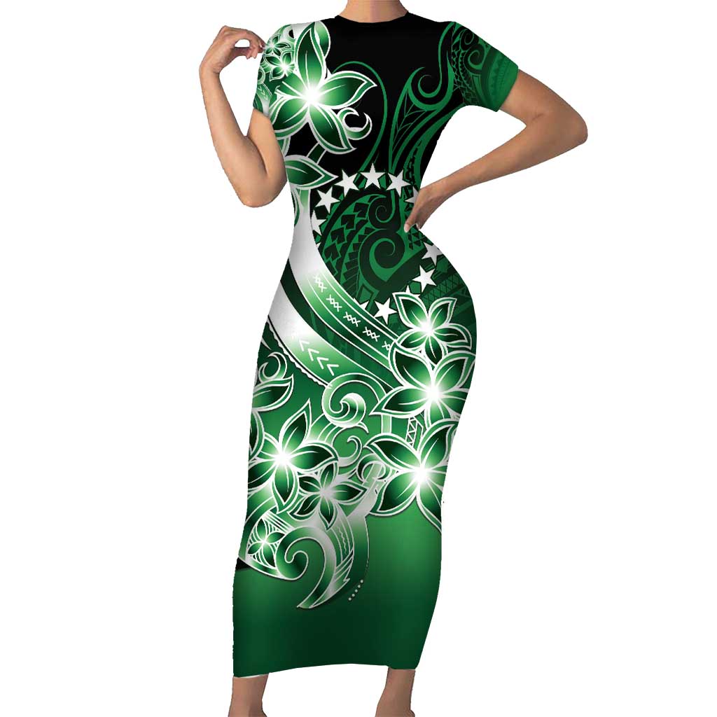 Cook Islands Tattoo Short Sleeve Bodycon Dress Plumeria Polynesian Pattern