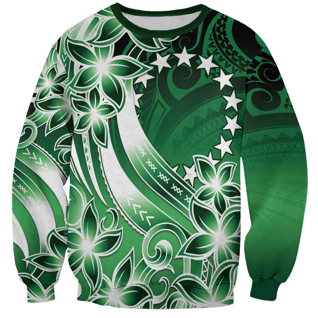 Cook Islands Tattoo Sweatshirt Plumeria Polynesian Pattern LT9 Unisex Green - Polynesian Pride