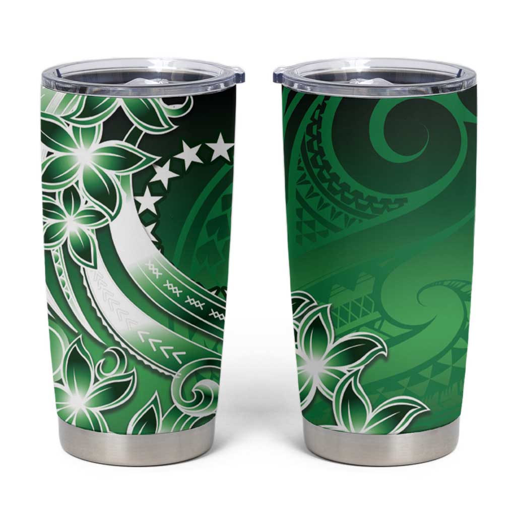 Cook Islands Tattoo Tumbler Cup Plumeria Polynesian Pattern LT9 Green - Polynesian Pride