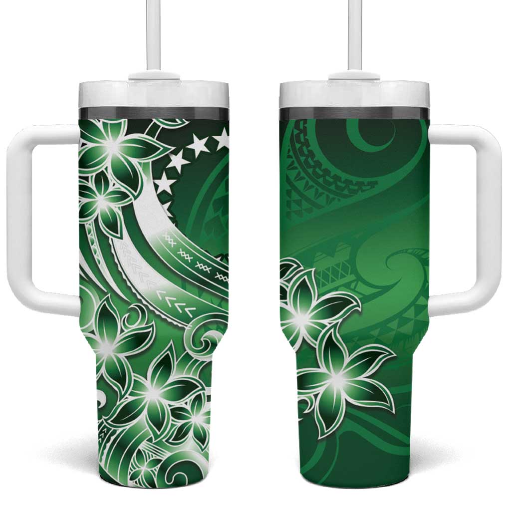 Cook Islands Tattoo Tumbler With Handle Plumeria Polynesian Pattern LT9 One Size: 40 oz Green - Polynesian Pride