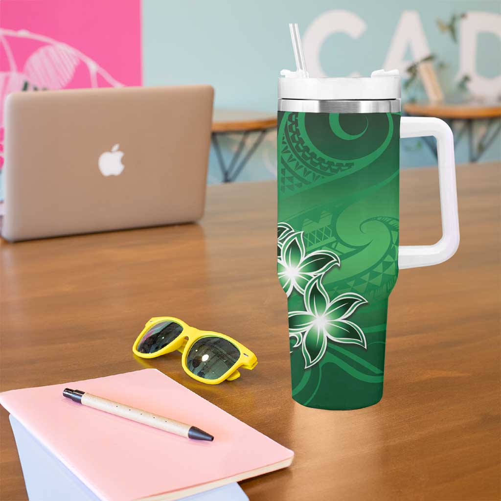 Cook Islands Tattoo Tumbler With Handle Plumeria Polynesian Pattern LT9 - Polynesian Pride