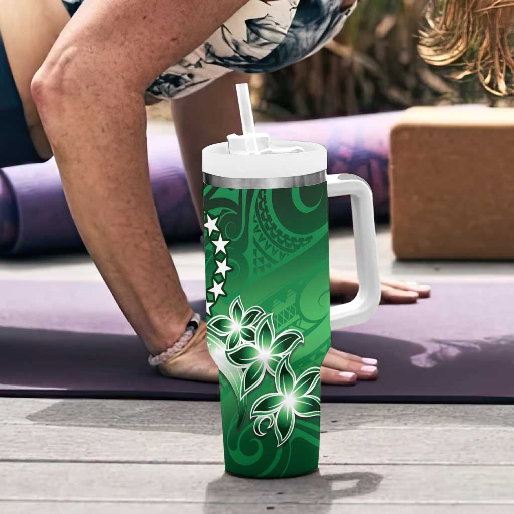 Cook Islands Tattoo Tumbler With Handle Plumeria Polynesian Pattern LT9 - Polynesian Pride