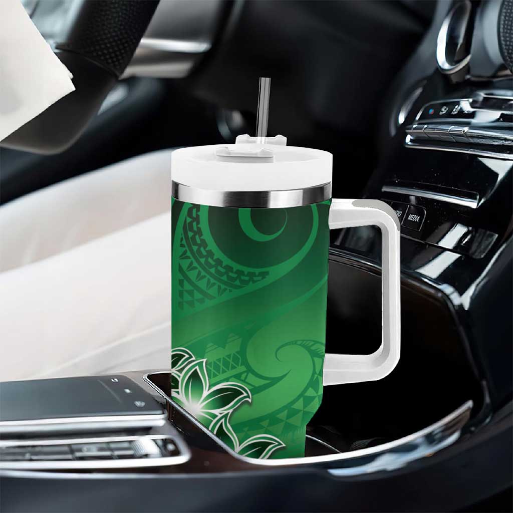 Cook Islands Tattoo Tumbler With Handle Plumeria Polynesian Pattern LT9 - Polynesian Pride