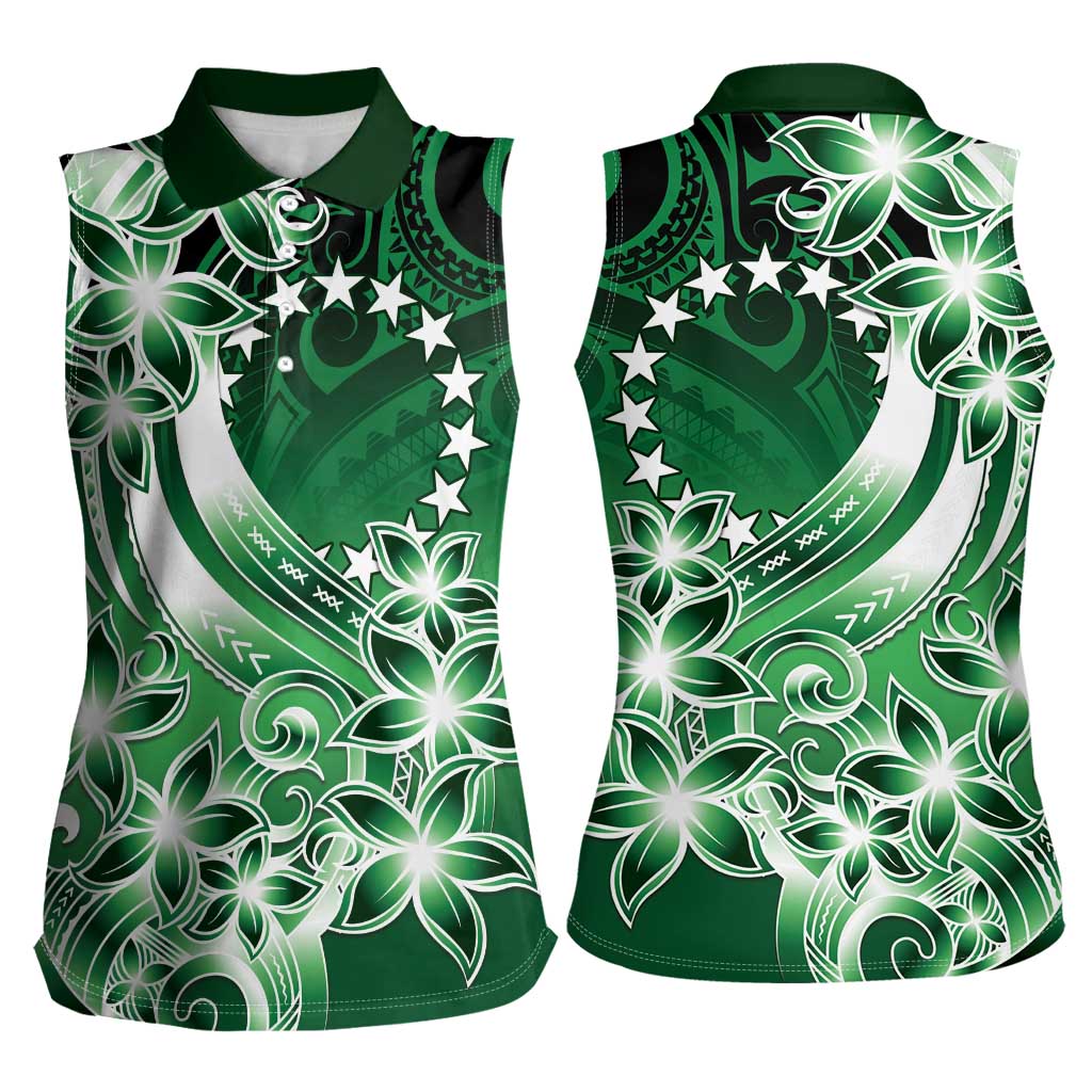 Cook Islands Tattoo Women Sleeveless Polo Shirt Plumeria Polynesian Pattern