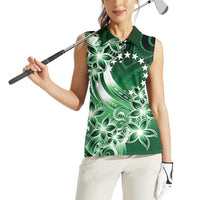 Cook Islands Tattoo Women Sleeveless Polo Shirt Plumeria Polynesian Pattern