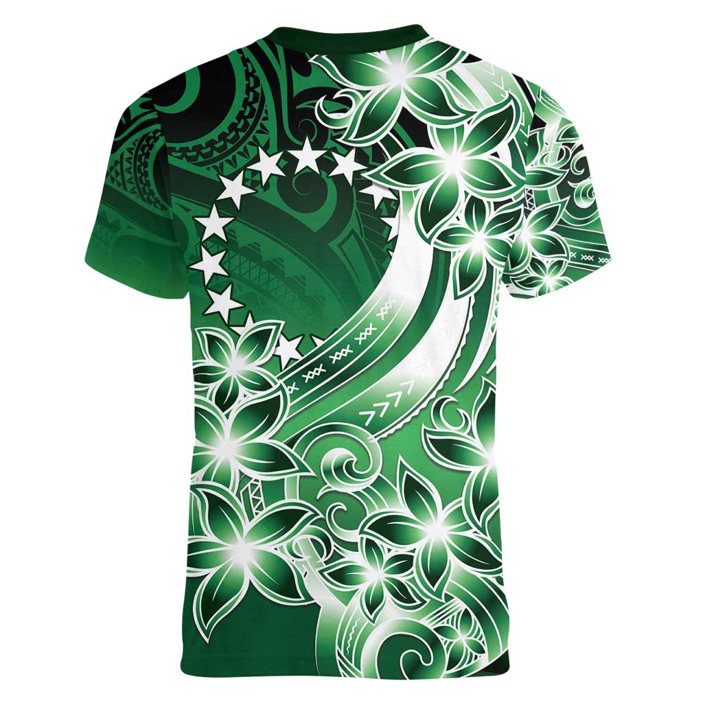Cook Islands Tattoo Women V-Neck T-Shirt Plumeria Polynesian Pattern