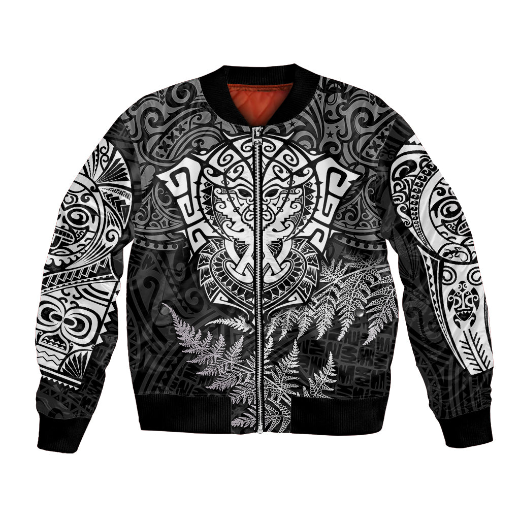 New Zealand Rugby Bomber Jacket Silver Fern All Black Mix Ta Moko White Style LT9 Unisex White - Polynesian Pride