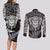 New Zealand Rugby Couples Matching Long Sleeve Bodycon Dress and Long Sleeve Button Shirts Silver Fern All Black Mix Ta Moko White Style LT9 - Polynesian Pride