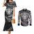 New Zealand Rugby Couples Matching Mermaid Dress and Long Sleeve Button Shirts Silver Fern All Black Mix Ta Moko White Style LT9 White - Polynesian Pride