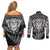 New Zealand Rugby Couples Matching Off Shoulder Short Dress and Long Sleeve Button Shirts Silver Fern All Black Mix Ta Moko White Style LT9 - Polynesian Pride