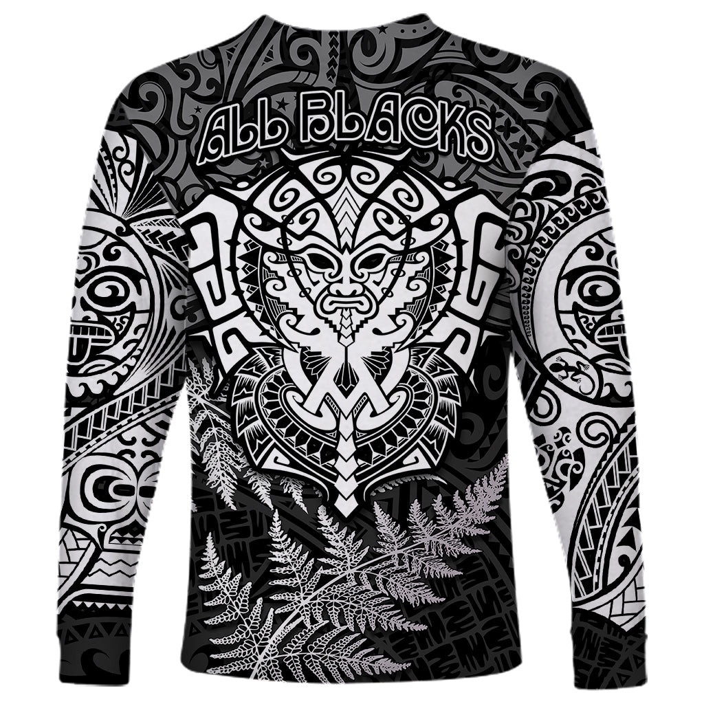 New Zealand Rugby Long Sleeve Shirt Silver Fern All Black Mix Ta Moko White Style LT9 - Polynesian Pride