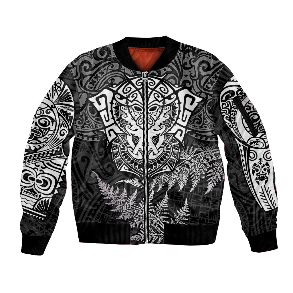 New Zealand Rugby Sleeve Zip Bomber Jacket Silver Fern All Black Mix Ta Moko White Style LT9 Unisex White - Polynesian Pride