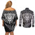 Personalised New Zealand Rugby Couples Matching Off Shoulder Short Dress and Long Sleeve Button Shirts Silver Fern All Black Mix Ta Moko White Style LT9 - Polynesian Pride