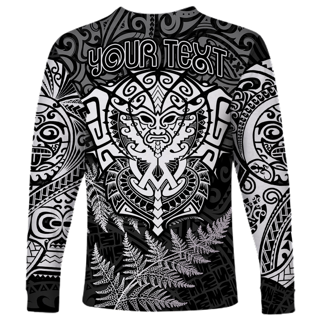 Personalised New Zealand Rugby Long Sleeve Shirt Silver Fern All Black Mix Ta Moko White Style LT9 - Polynesian Pride