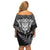 Personalised New Zealand Rugby Off Shoulder Short Dress Silver Fern All Black Mix Ta Moko White Style LT9 - Polynesian Pride