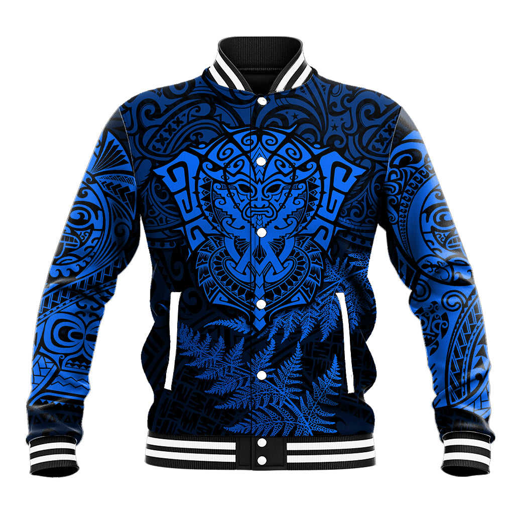 New Zealand Rugby Baseball Jacket Silver Fern All Black Mix Ta Moko Blue Style LT9 Unisex Blue - Polynesian Pride