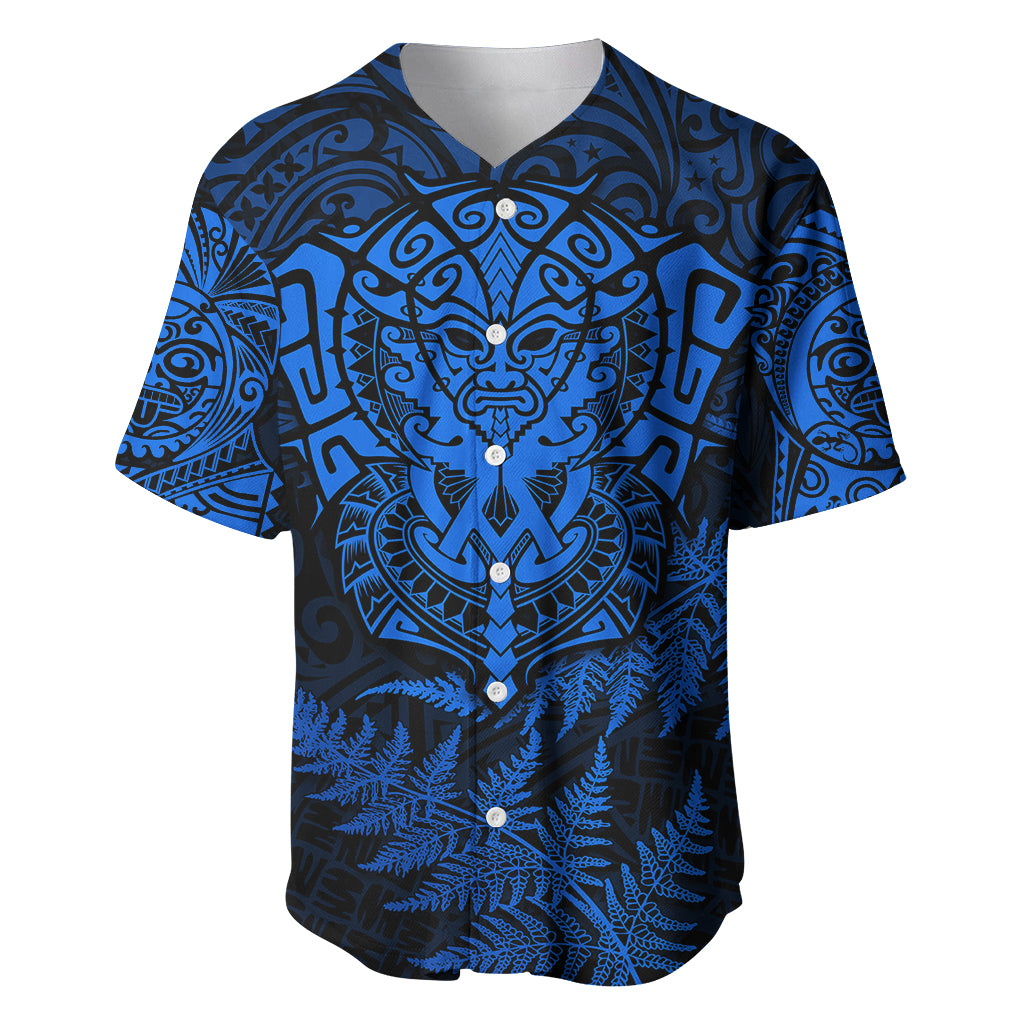 New Zealand Rugby Baseball Jersey Silver Fern All Black Mix Ta Moko Blue Style LT9 Blue - Polynesian Pride