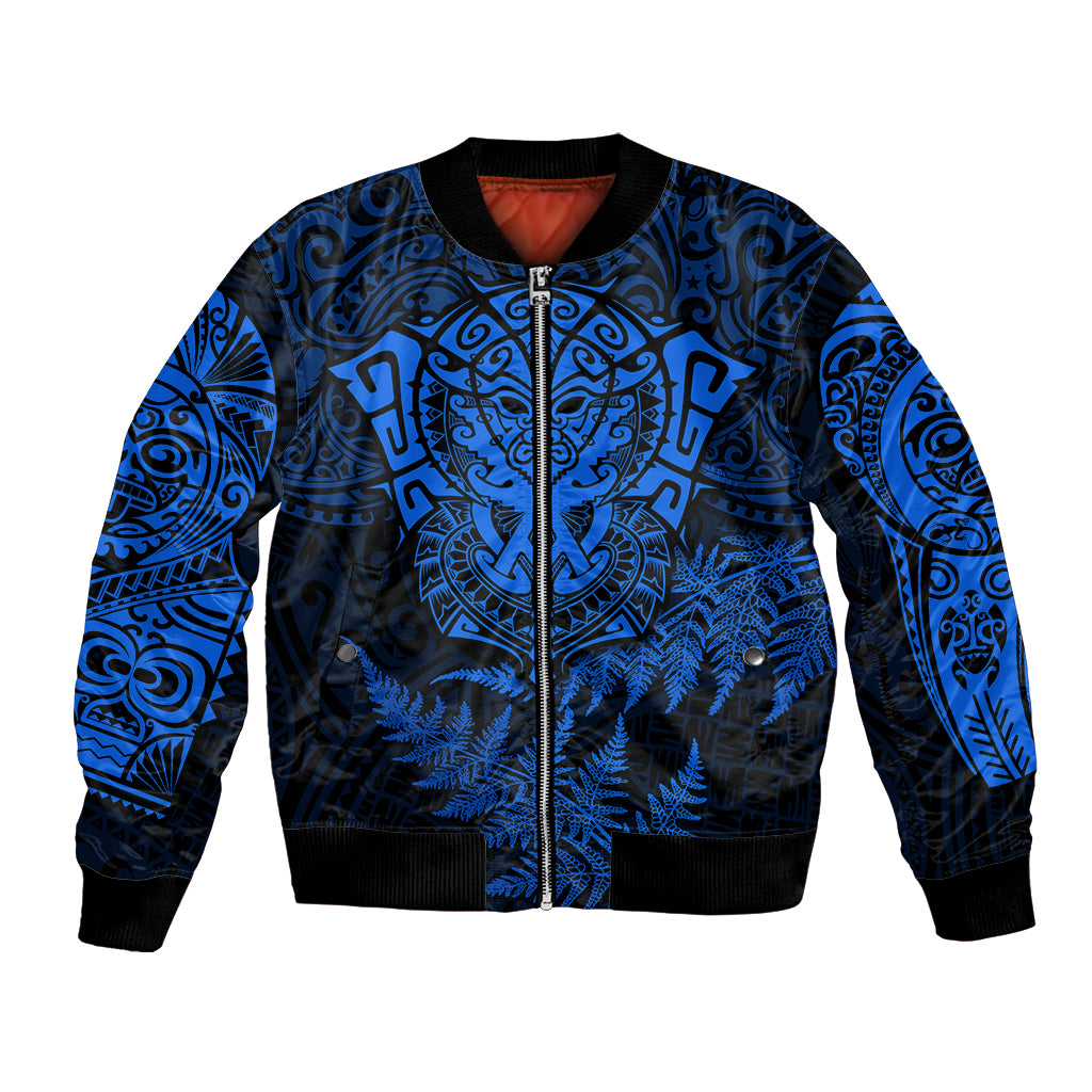 New Zealand Rugby Bomber Jacket Silver Fern All Black Mix Ta Moko Blue Style LT9 Unisex Blue - Polynesian Pride