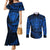 New Zealand Rugby Couples Matching Mermaid Dress and Long Sleeve Button Shirts Silver Fern All Black Mix Ta Moko Blue Style LT9 Blue - Polynesian Pride