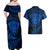 New Zealand Rugby Couples Matching Off Shoulder Maxi Dress and Hawaiian Shirt Silver Fern All Black Mix Ta Moko Blue Style LT9 - Polynesian Pride