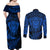 New Zealand Rugby Couples Matching Off Shoulder Maxi Dress and Long Sleeve Button Shirts Silver Fern All Black Mix Ta Moko Blue Style LT9 - Polynesian Pride