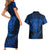 New Zealand Rugby Couples Matching Short Sleeve Bodycon Dress and Hawaiian Shirt Silver Fern All Black Mix Ta Moko Blue Style LT9 - Polynesian Pride