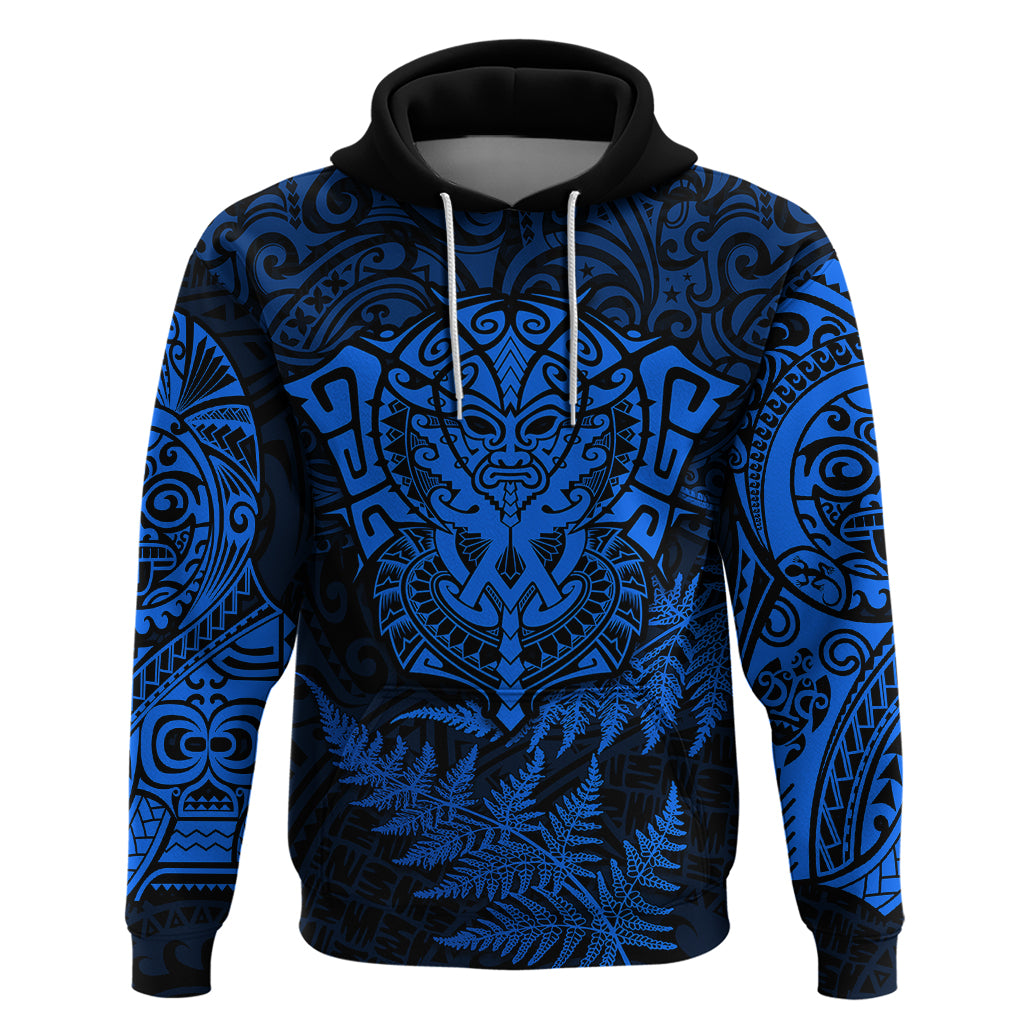 New Zealand Rugby Hoodie Silver Fern All Black Mix Ta Moko Blue Style LT9 Blue - Polynesian Pride