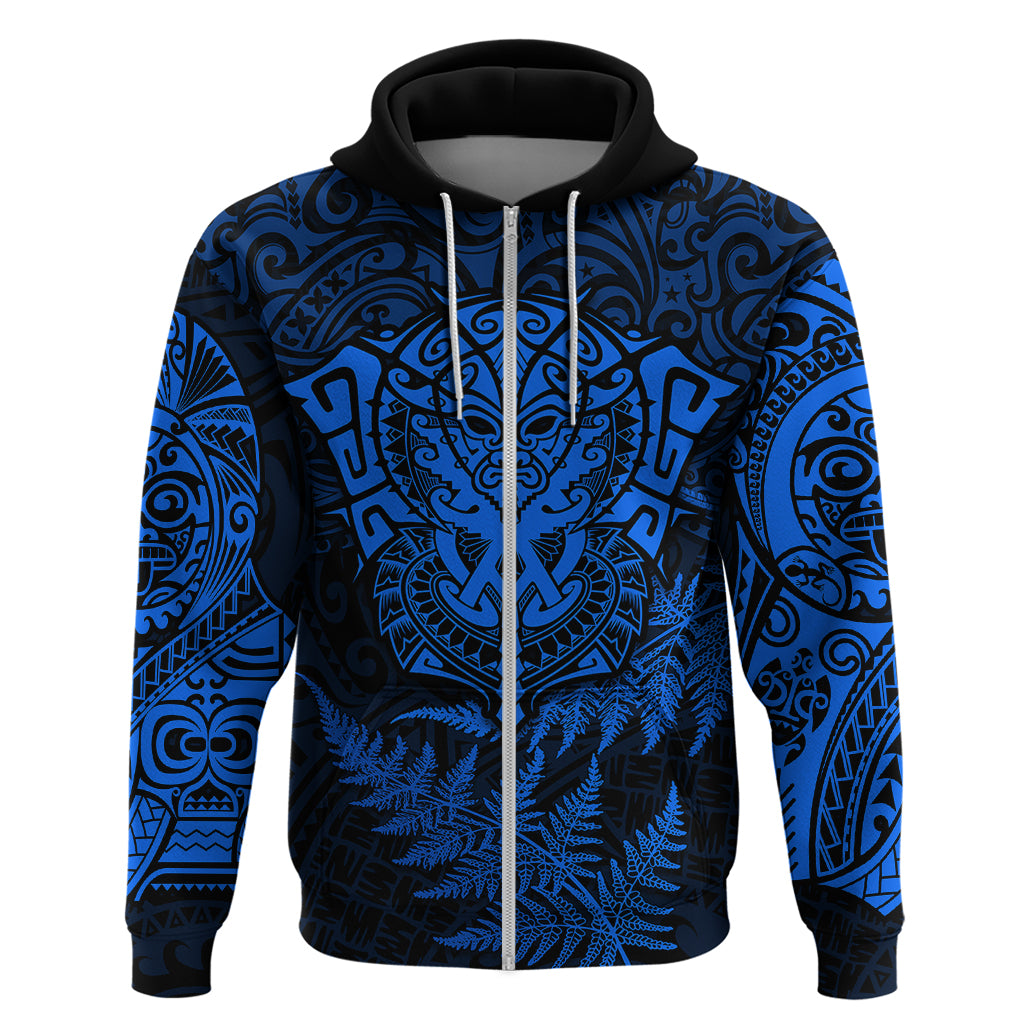 New Zealand Rugby Hoodie Silver Fern All Black Mix Ta Moko Blue Style LT9 - Polynesian Pride