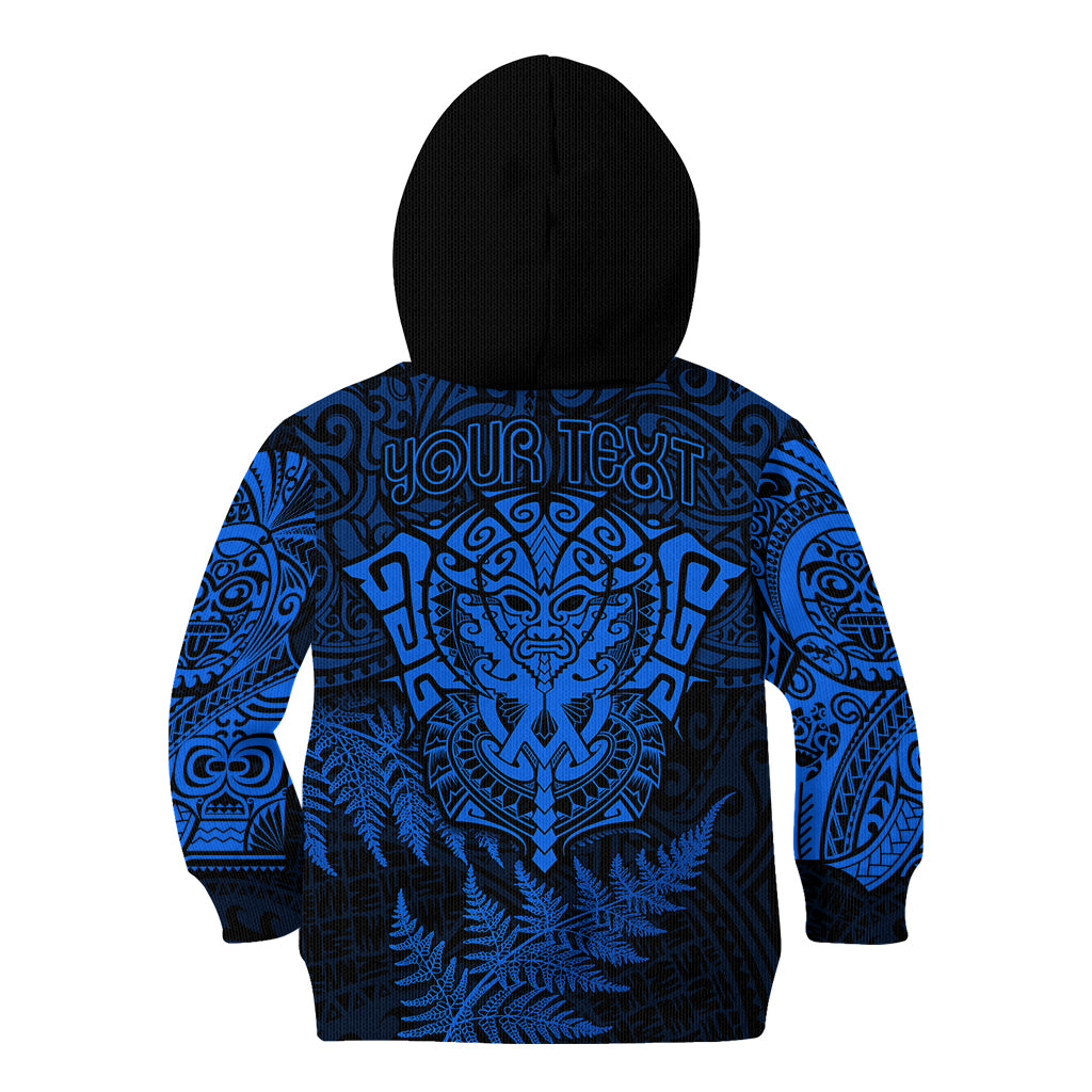 Personalised New Zealand Rugby Kid Hoodie Silver Fern All Black Mix Ta Moko Blue Style LT9 - Polynesian Pride