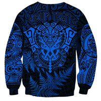 Personalised New Zealand Rugby Sweatshirt Silver Fern All Black Mix Ta Moko Blue Style LT9 - Polynesian Pride
