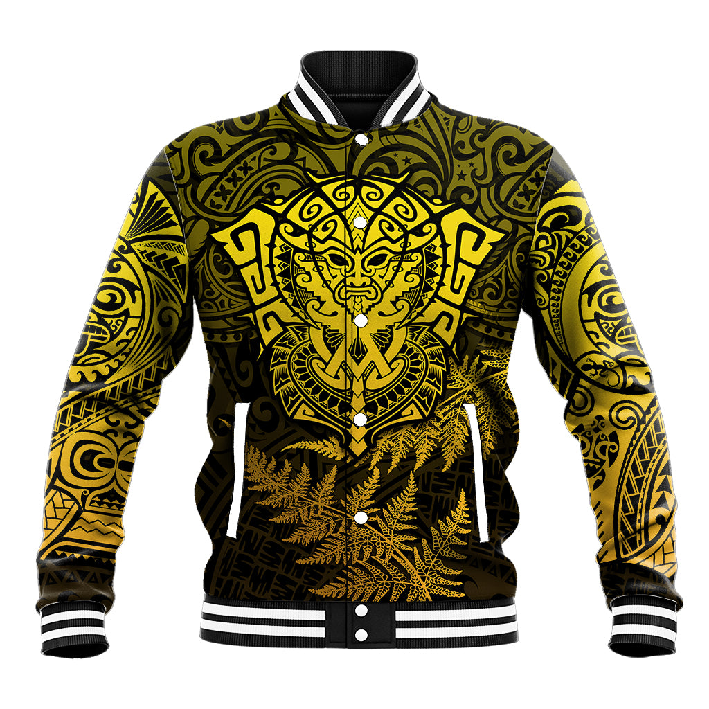 New Zealand Rugby Baseball Jacket Silver Fern All Black Mix Ta Moko Gold Style LT9 Unisex Gold - Polynesian Pride