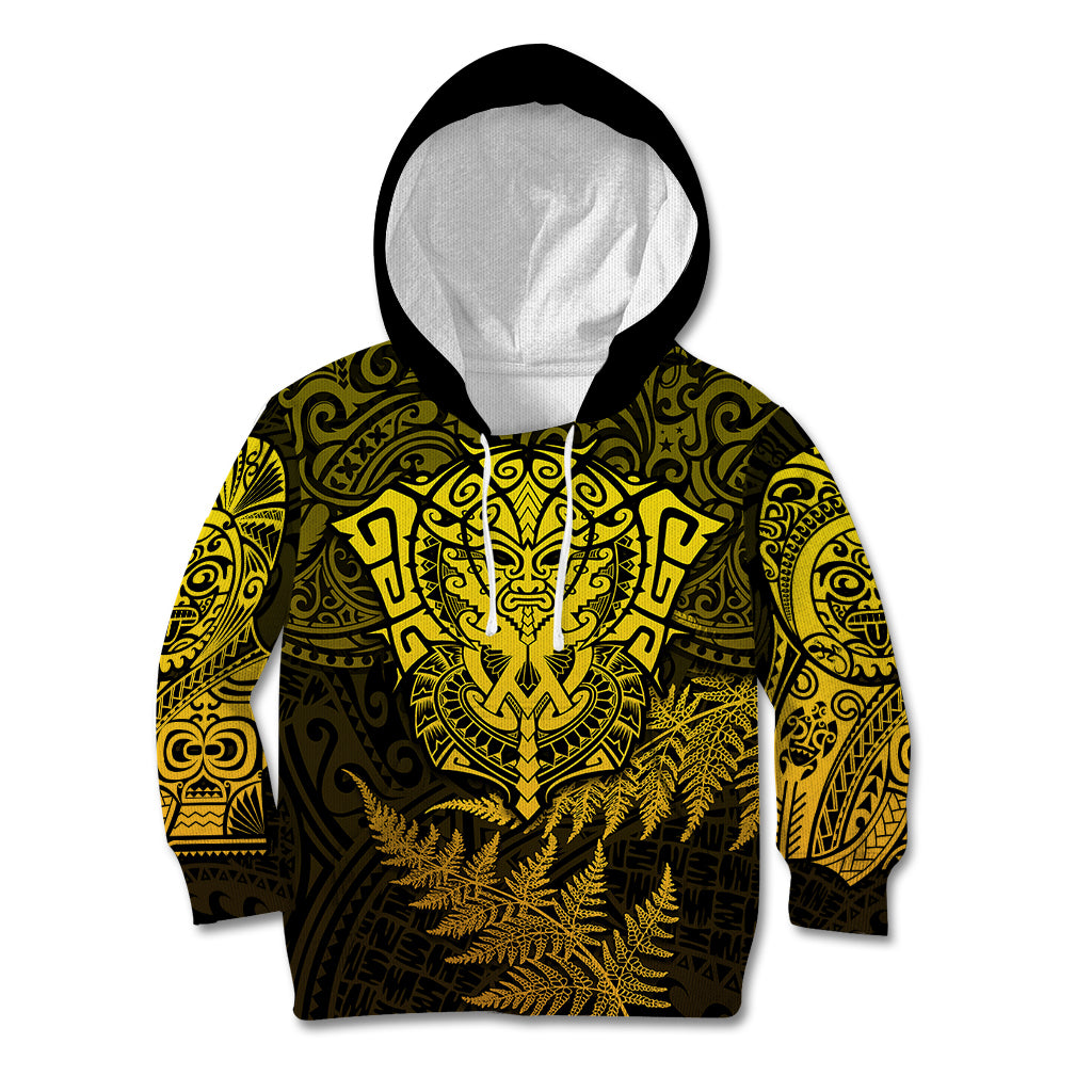 New Zealand Rugby Kid Hoodie Silver Fern All Black Mix Ta Moko Gold Style LT9 Hoodie Gold - Polynesian Pride