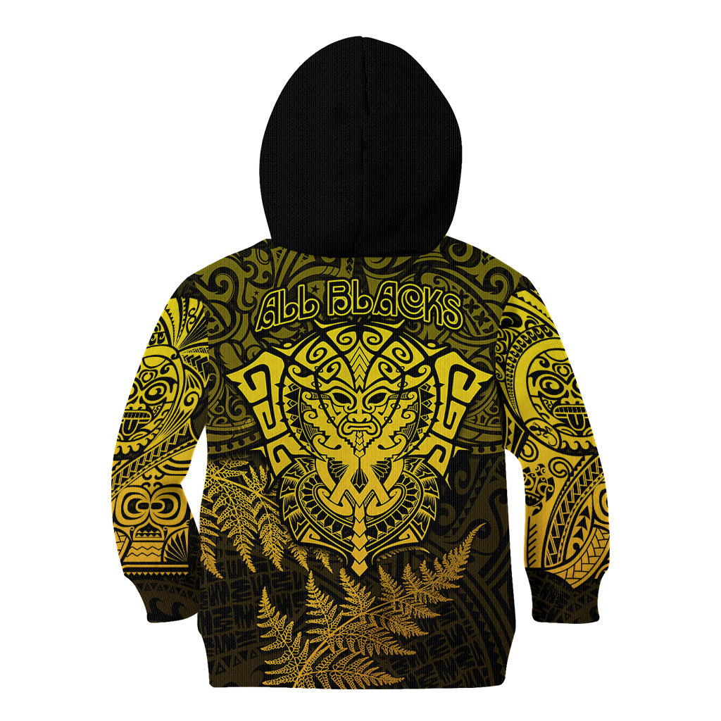 New Zealand Rugby Kid Hoodie Silver Fern All Black Mix Ta Moko Gold Style LT9 - Polynesian Pride