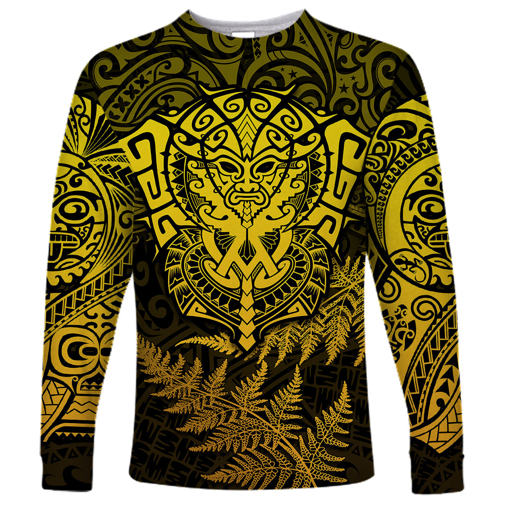 New Zealand Rugby Long Sleeve Shirt Silver Fern All Black Mix Ta Moko Gold Style LT9 Unisex Gold - Polynesian Pride