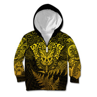 New Zealand Rugby Kid Hoodie Silver Fern All Black Mix Ta Moko Gold Style LT9 Zip Hoodie Gold - Polynesian Pride