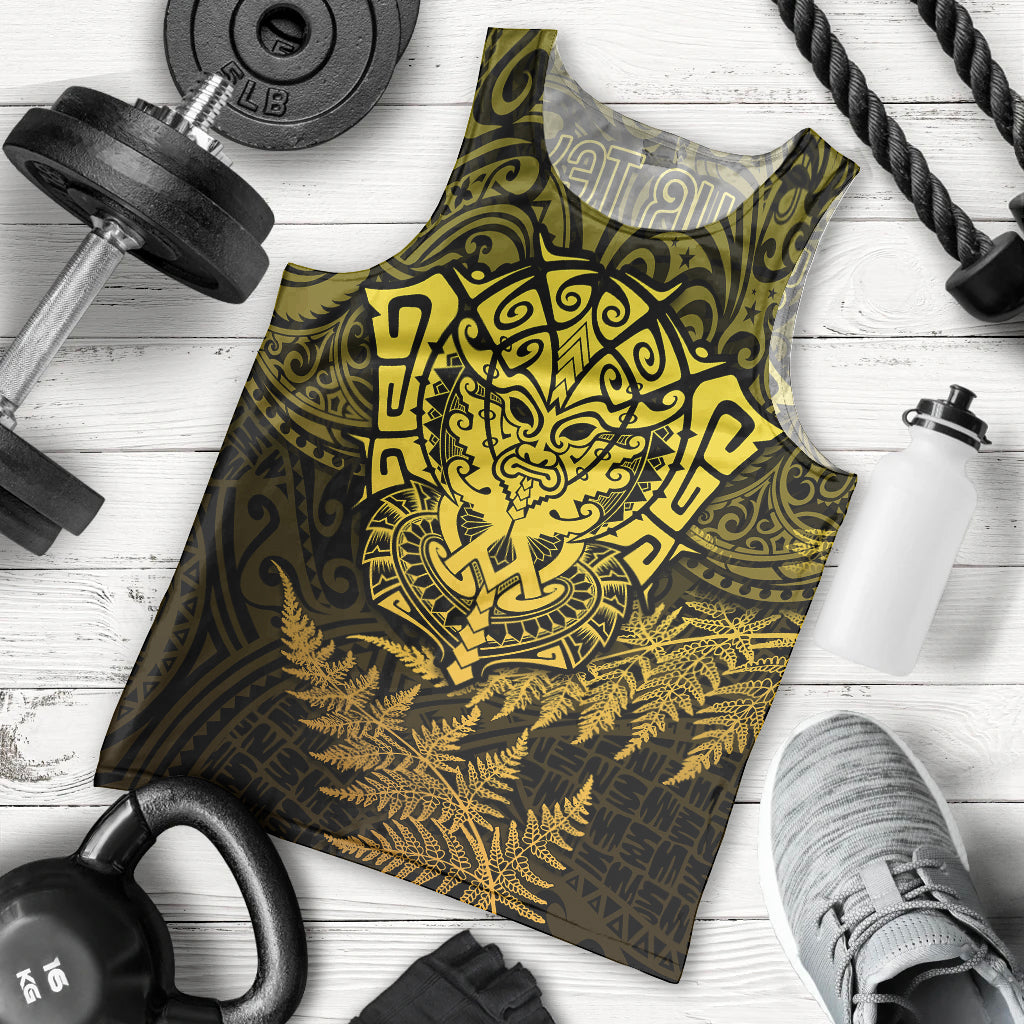 New Zealand Rugby Men Tank Top Silver Fern All Black Mix Ta Moko Gold Style LT9 Gold - Polynesian Pride