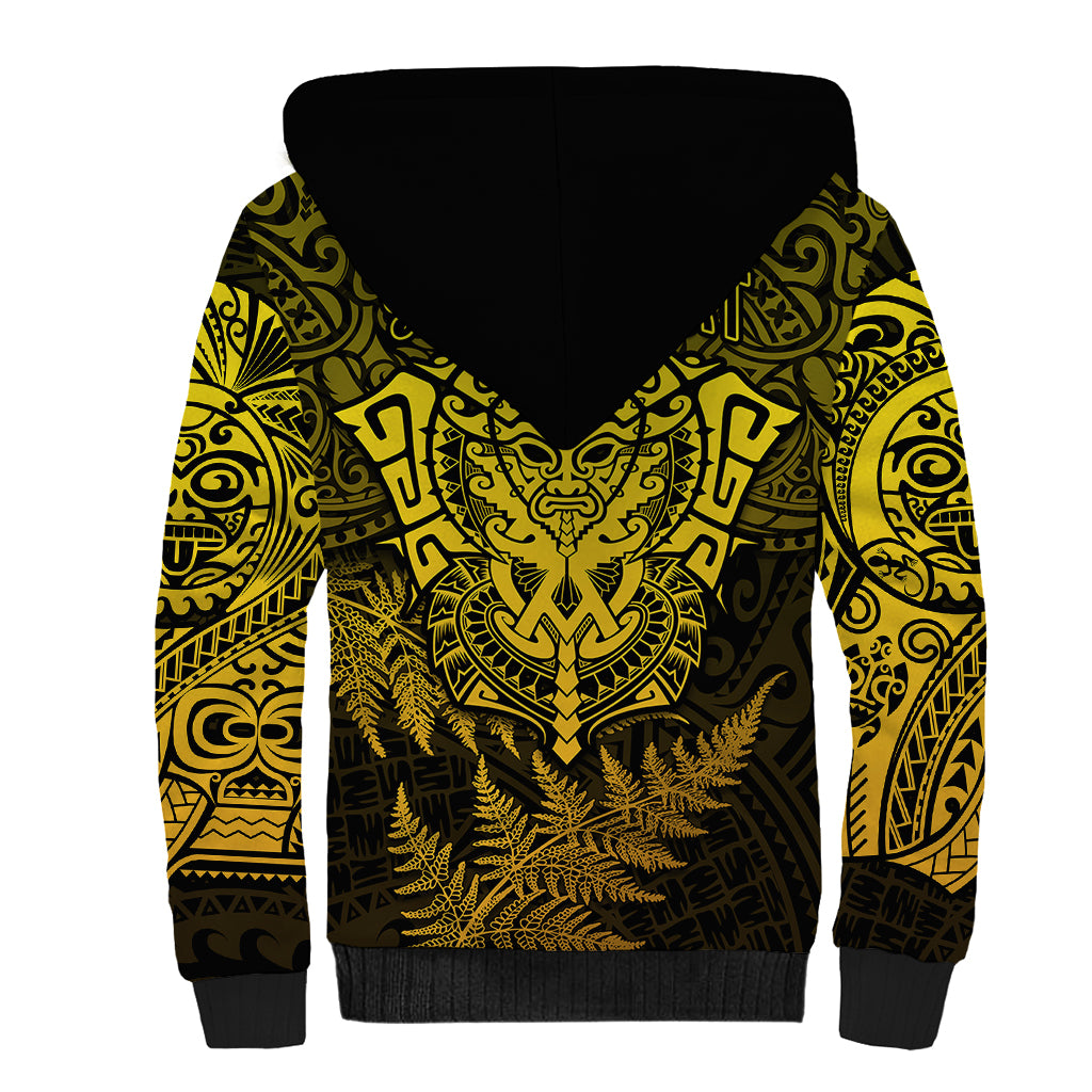 New Zealand Rugby Sherpa Hoodie Silver Fern All Black Mix Ta Moko Gold Style LT9 - Polynesian Pride