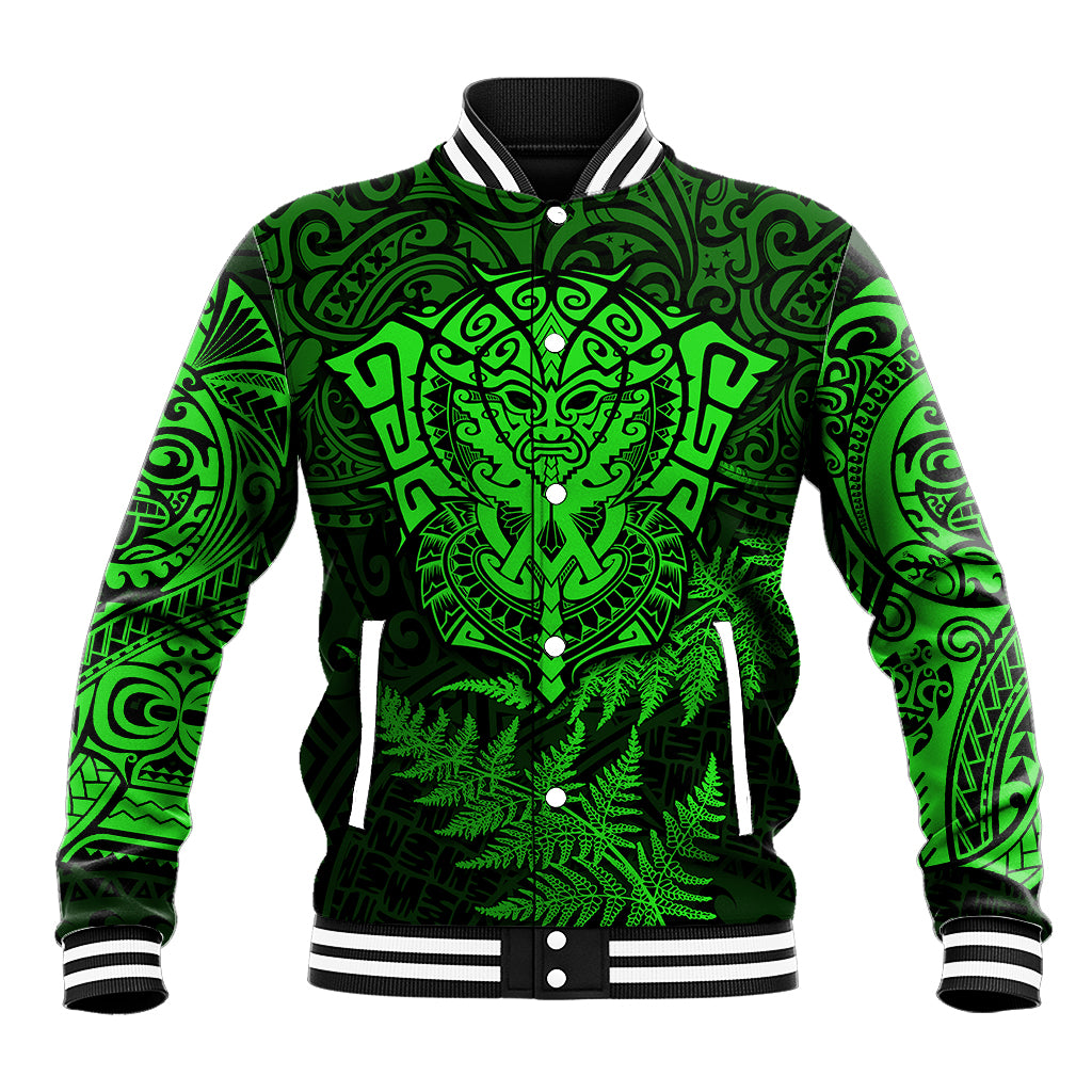 New Zealand Rugby Baseball Jacket Silver Fern All Black Mix Ta Moko Green Style LT9 Unisex Green - Polynesian Pride