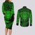 New Zealand Rugby Couples Matching Long Sleeve Bodycon Dress and Long Sleeve Button Shirts Silver Fern All Black Mix Ta Moko Green Style LT9 - Polynesian Pride