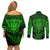 New Zealand Rugby Couples Matching Off Shoulder Short Dress and Long Sleeve Button Shirts Silver Fern All Black Mix Ta Moko Green Style LT9 - Polynesian Pride