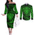 New Zealand Rugby Couples Matching Off The Shoulder Long Sleeve Dress and Long Sleeve Button Shirts Silver Fern All Black Mix Ta Moko Green Style LT9 Green - Polynesian Pride