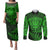 New Zealand Rugby Couples Matching Puletasi Dress and Long Sleeve Button Shirts Silver Fern All Black Mix Ta Moko Green Style LT9 Green - Polynesian Pride