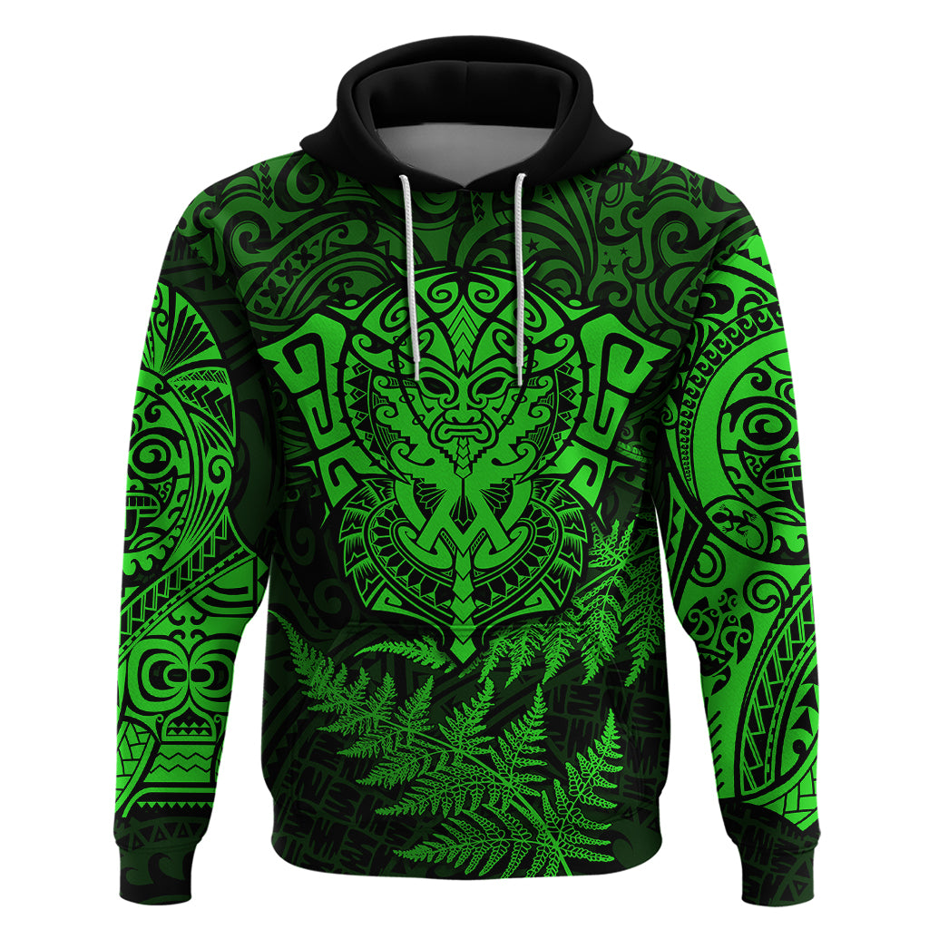 New Zealand Rugby Hoodie Silver Fern All Black Mix Ta Moko Green Style LT9 Green - Polynesian Pride