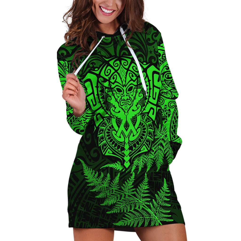 New Zealand Rugby Hoodie Dress Silver Fern All Black Mix Ta Moko Green Style LT9 Green - Polynesian Pride