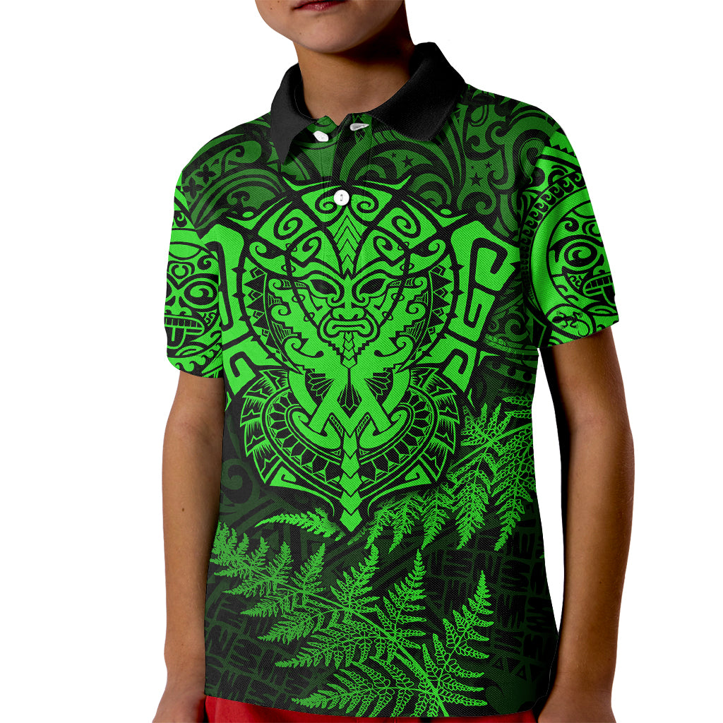 New Zealand Rugby Kid Polo Shirt Silver Fern All Black Mix Ta Moko Green Style LT9 Kid Green - Polynesian Pride