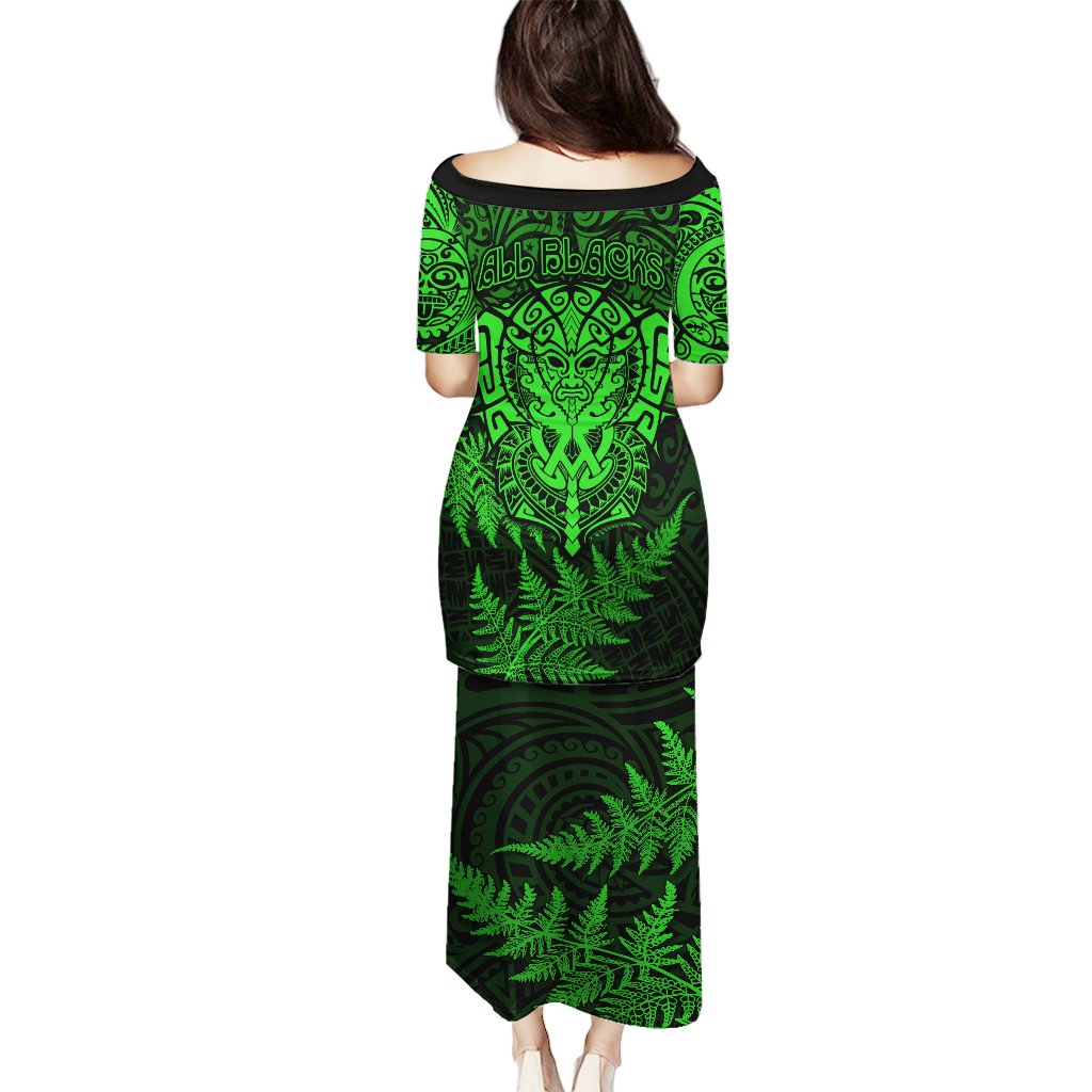 New Zealand Rugby Puletasi Silver Fern All Black Mix Ta Moko Green Style LT9 - Polynesian Pride