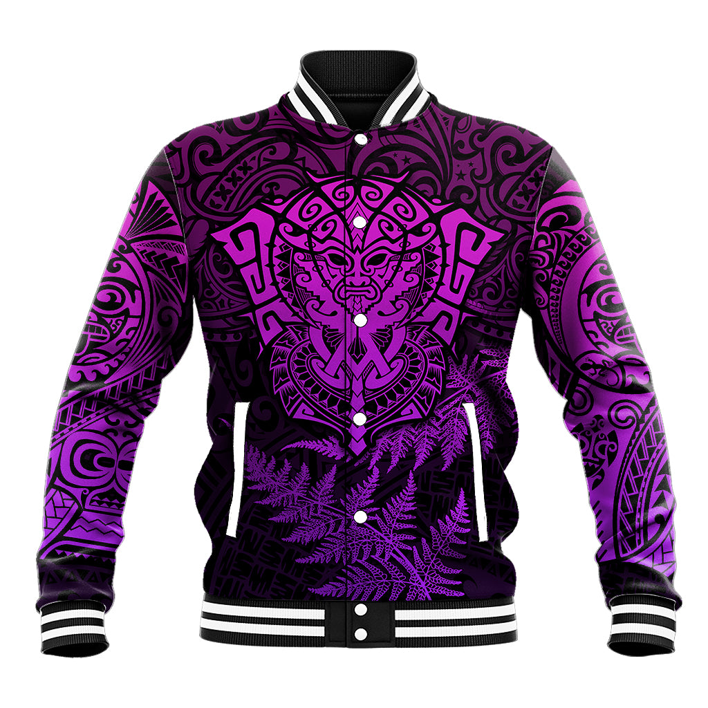 New Zealand Rugby Baseball Jacket Silver Fern All Black Mix Ta Moko Purple Style LT9 Unisex Purple - Polynesian Pride