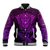 New Zealand Rugby Baseball Jacket Silver Fern All Black Mix Ta Moko Purple Style LT9 Unisex Purple - Polynesian Pride